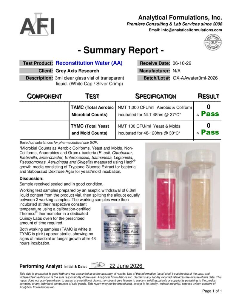 Acetic Acid Water, 3mL (GX-AAwater3ml-2026) White/Silver, Sterility