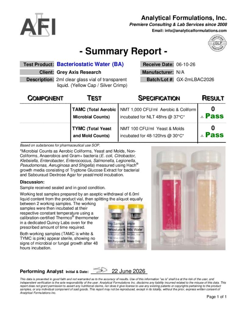 2mL Bacteriostatic Water (GX-2mLBAC2026 – Sterility) Yellow/Silver