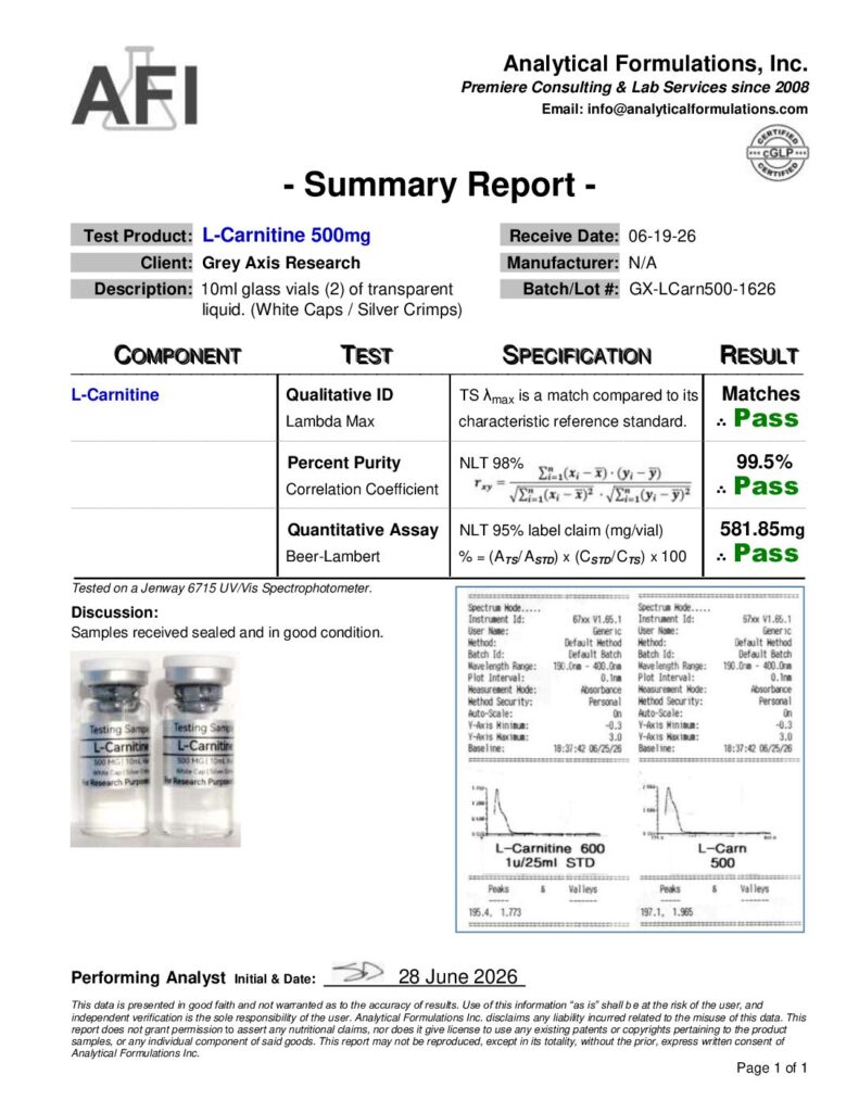 L-Carnitine 500mg/mL, 10mL (GX-LCarn500-1626) White / Silver