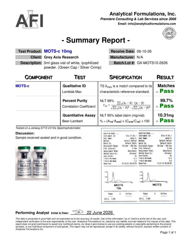 MOTS-C 10mg (GX-MOTS10-2626) Green/Silver
