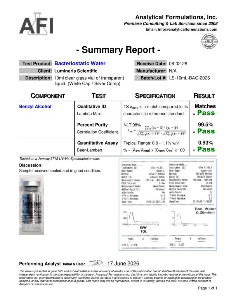 10mL Bacteriostatic Water (BA) (LS-10mL-BAC-2026)