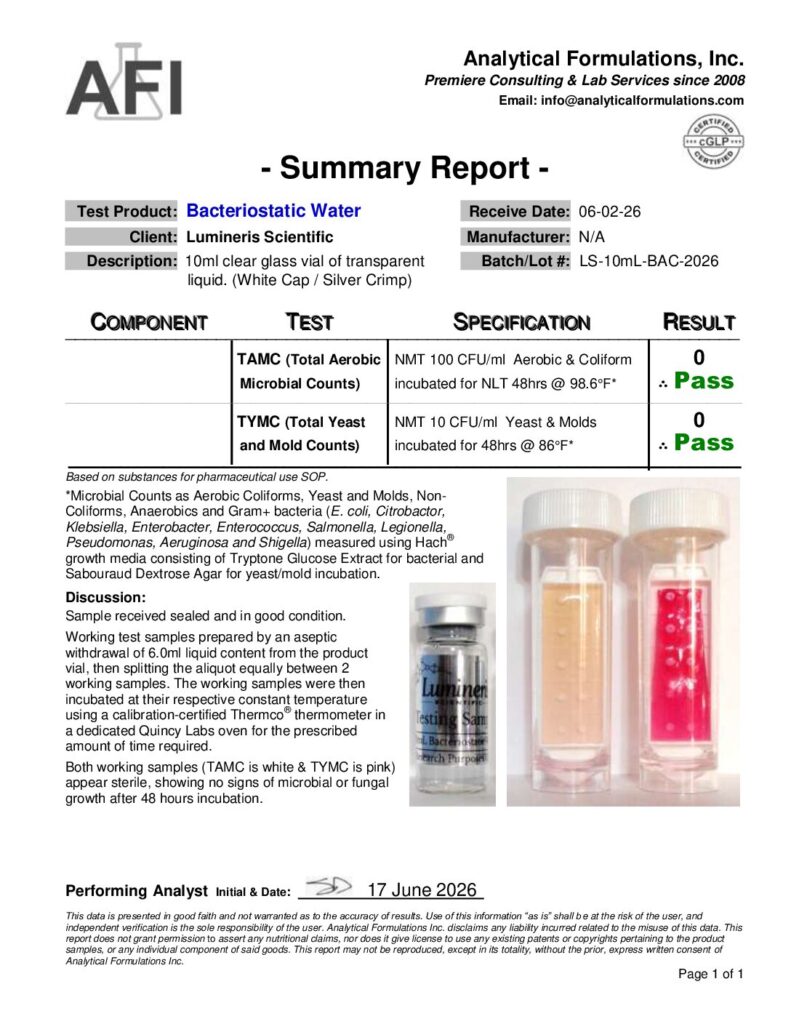 10mL Bacteriostatic Water (Sterility) (LS-10mL-BAC-2026)