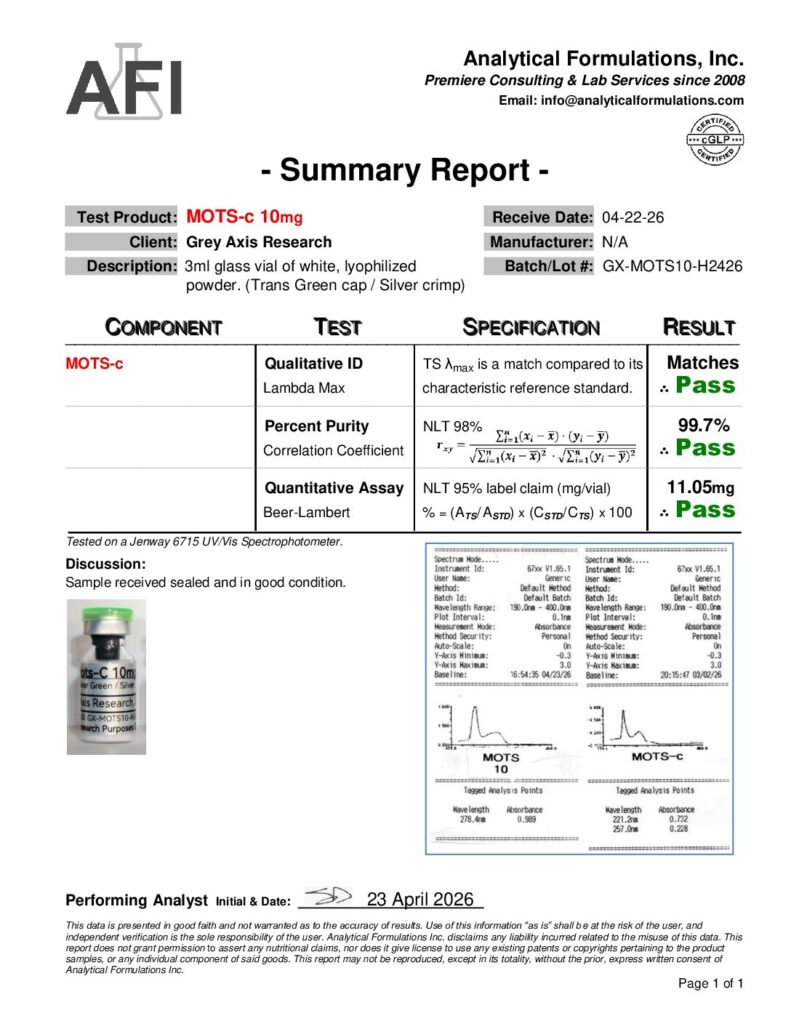 Mots-C 10mg (GX-MOTS10-H2426) Clear Green / Silver