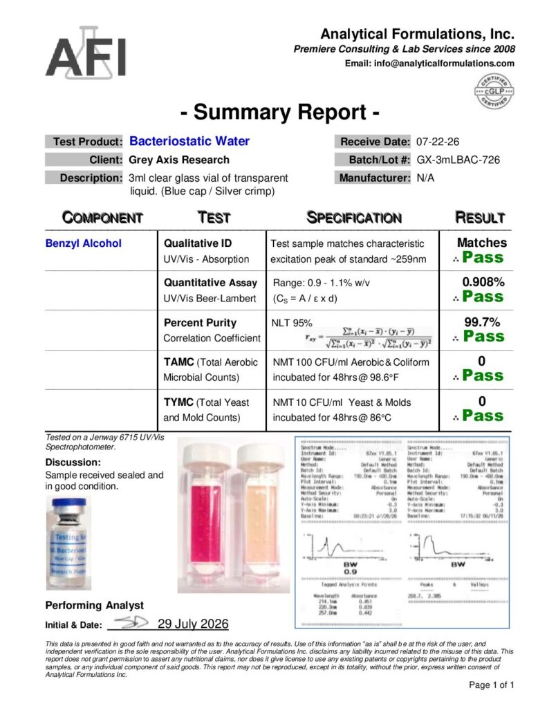 3mL Bacteriostatic Water (GX-3mLBAC-726) Blue / Silver