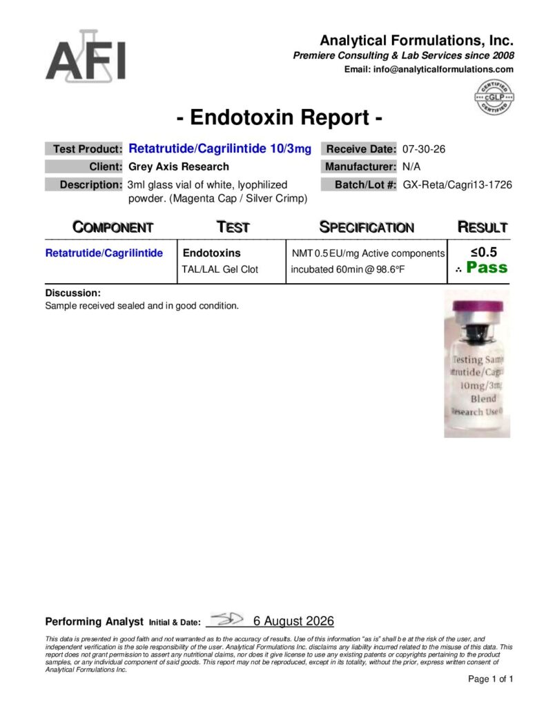 Retatrutide/Cagrilintide 10/3 Blend (GX-Reta/Cagri13-1726) Endotoxin