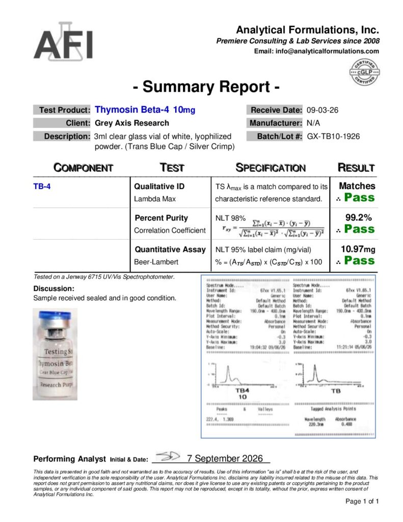 Thymosin Beta-4 10mg (GX-TB10-1926) Clear Blue, Silver