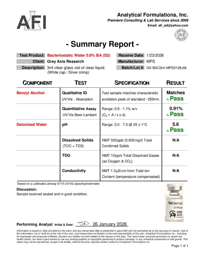 3mL Bacteriostatic Water (GX-BAC3ml-MPS0126x5k) (BA Content #2)