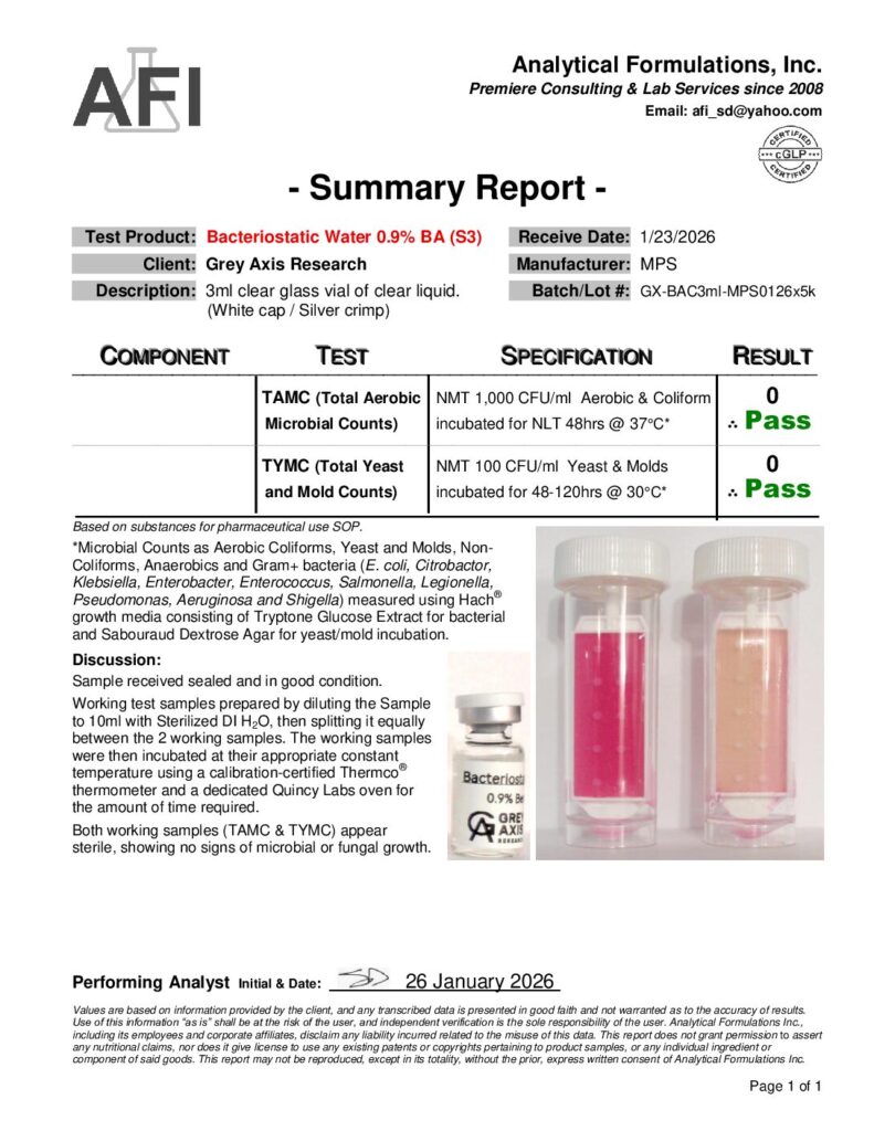3mL Bacteriostatic Water (GX-BAC3ml-MPS0126x5k) (Sterility)